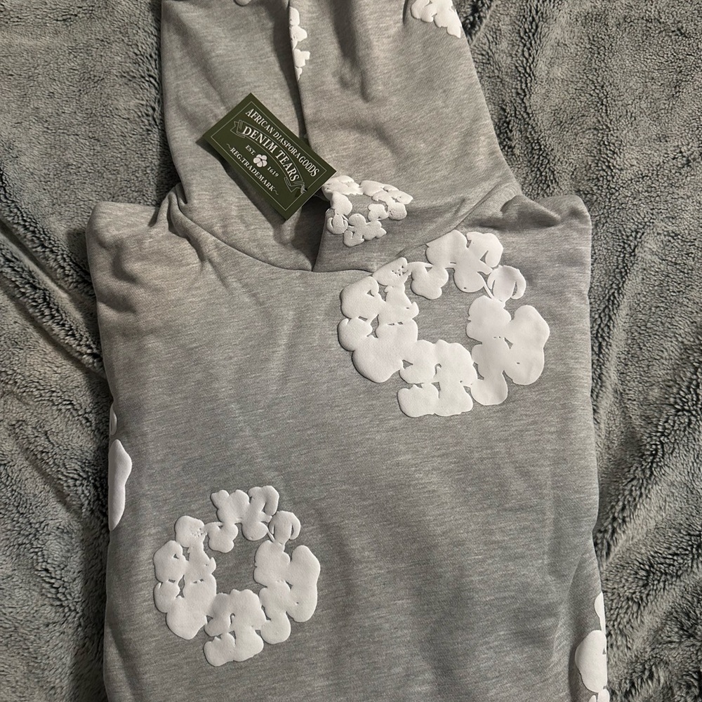 Gray and White Floral Hoodie